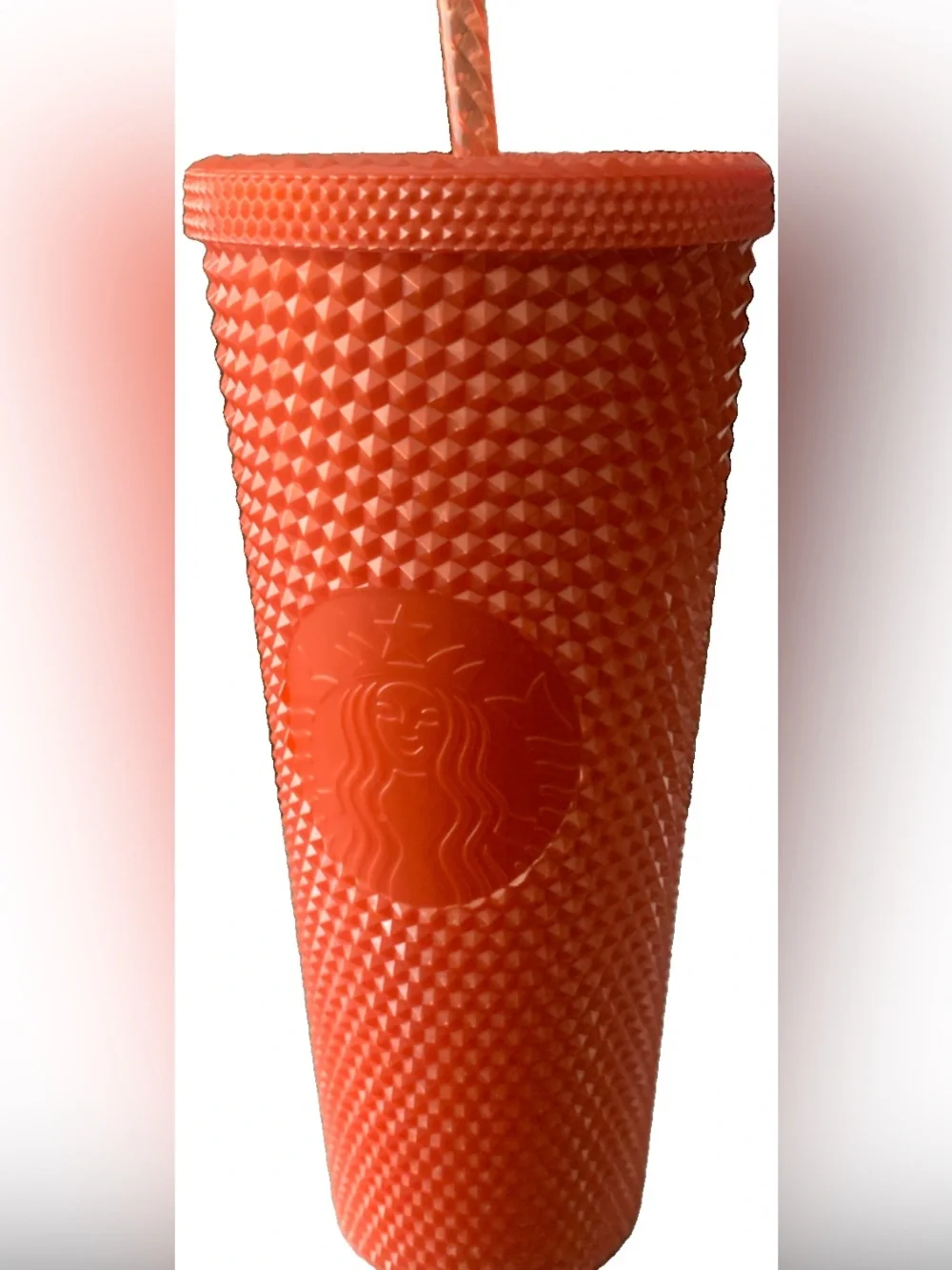 Pre Owned Starbucks 2021 Orange Pearlized Studded 24Oz Tumbler Limited Edition